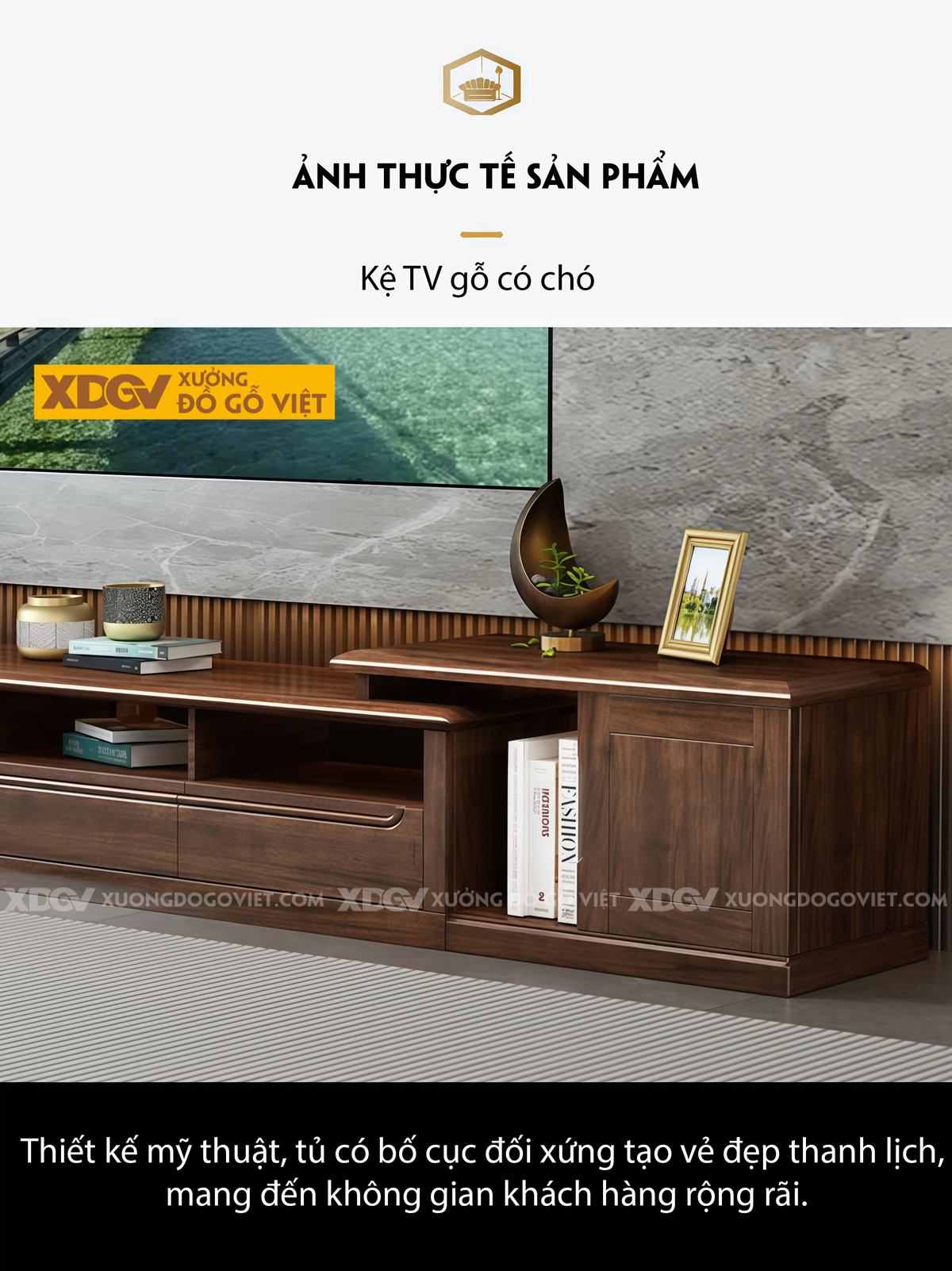 Kệ Tivi Phòng Khách Gỗ Óc Chó Thiết Kế Phân Tầng Lưu Trữ Lớn