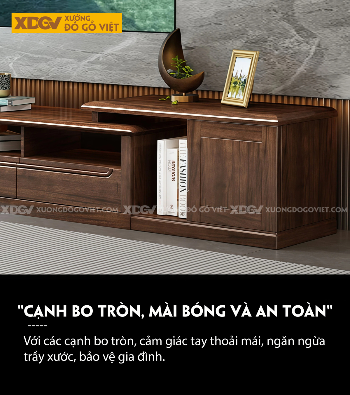 Kệ Tivi Phòng Khách Gỗ Óc Chó Thiết Kế Phân Tầng Lưu Trữ Lớn