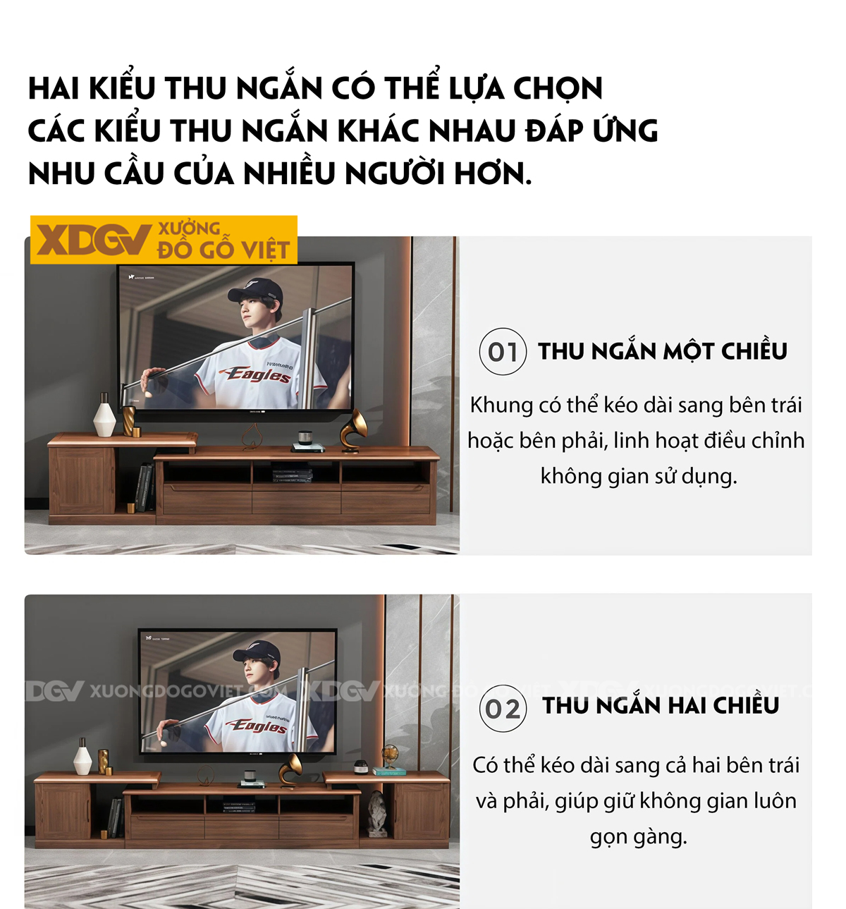 Kệ Tivi Phòng Khách Gỗ Óc Chó Thiết Kế Phân Tầng Lưu Trữ Lớn