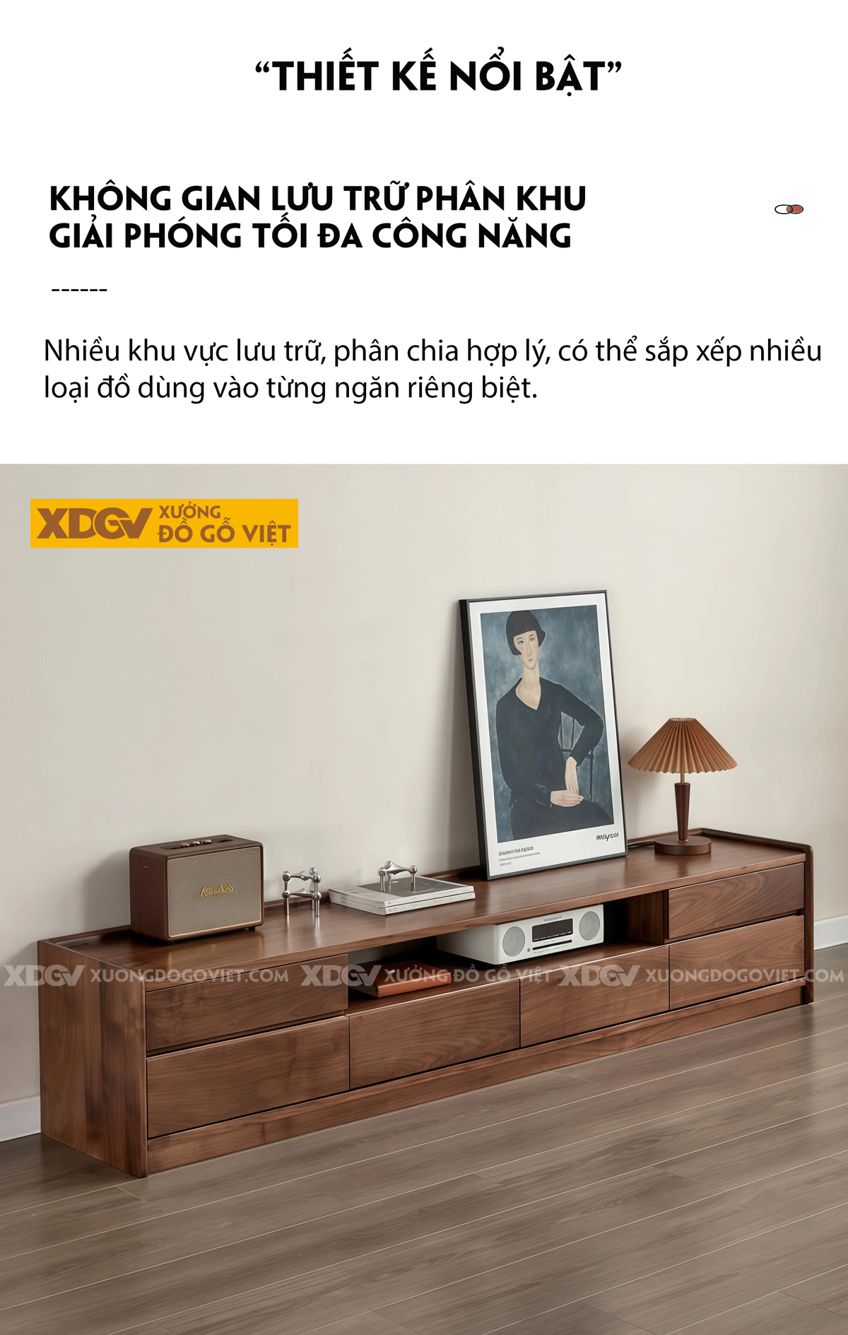 Kệ Tivi Phòng Khách Gỗ Óc Chó Tối Giản Nhiều Ngăn Chứa