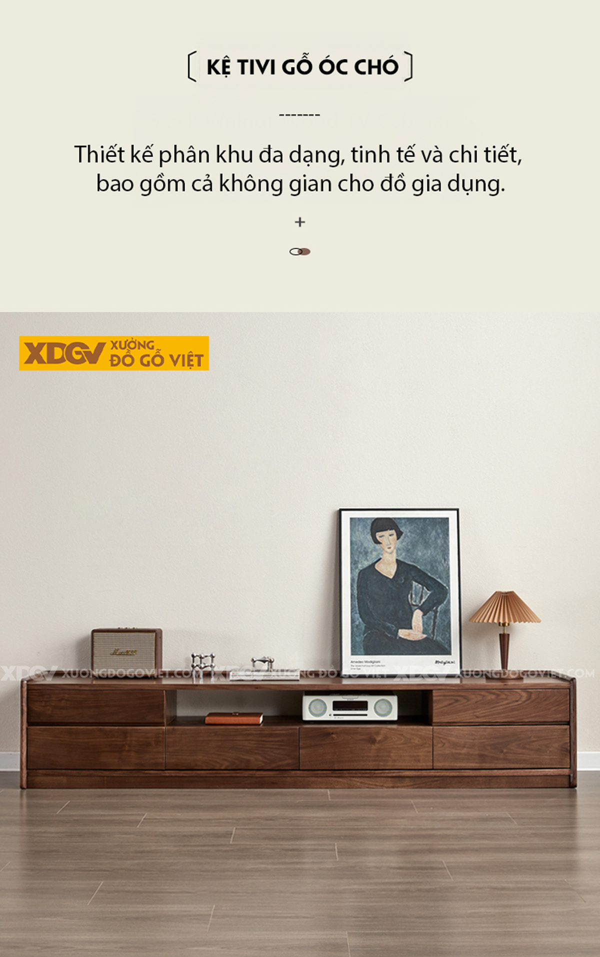 Kệ Tivi Phòng Khách Gỗ Óc Chó Tối Giản Nhiều Ngăn Chứa