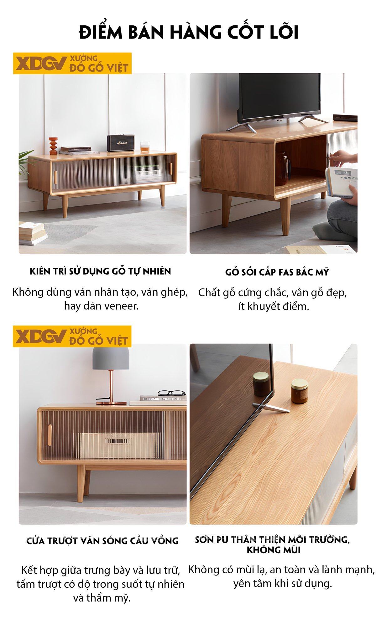 Kệ Tivi Phòng Khách Gỗ Sồi Hiện Đại Cánh Kính Lùa Gân Mờ