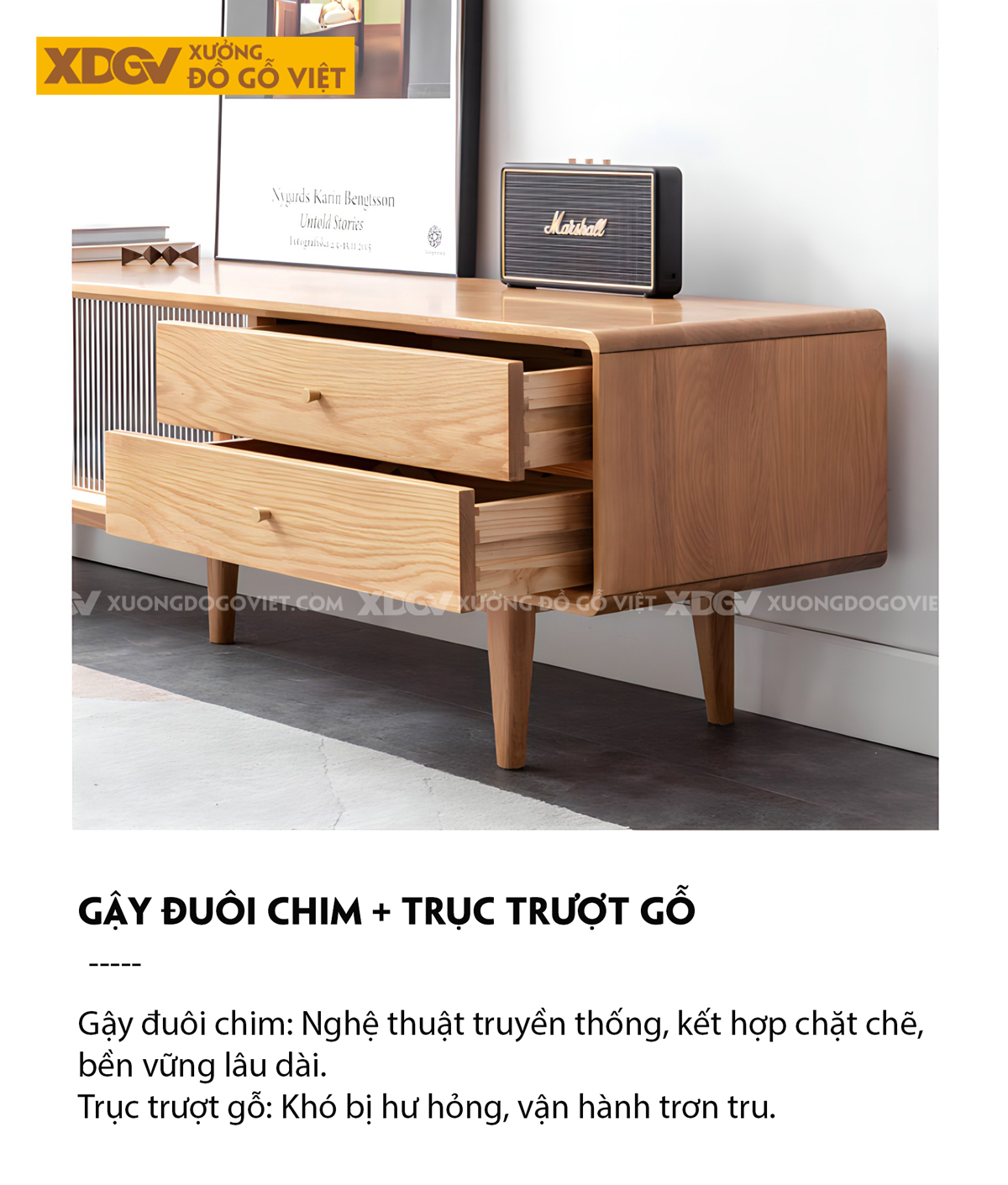 Kệ Tivi Phòng Khách Gỗ Sồi Hiện Đại Cánh Kính Lùa Gân Mờ