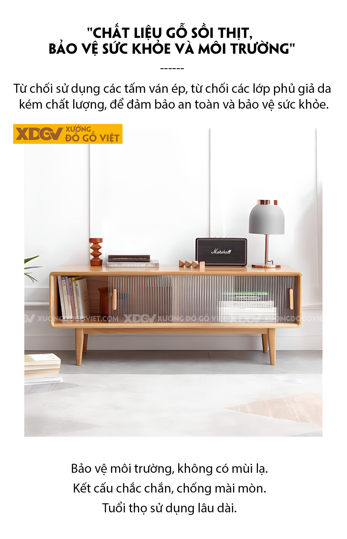 Kệ Tivi Phòng Khách Gỗ Sồi Hiện Đại Cánh Kính Lùa Gân Mờ