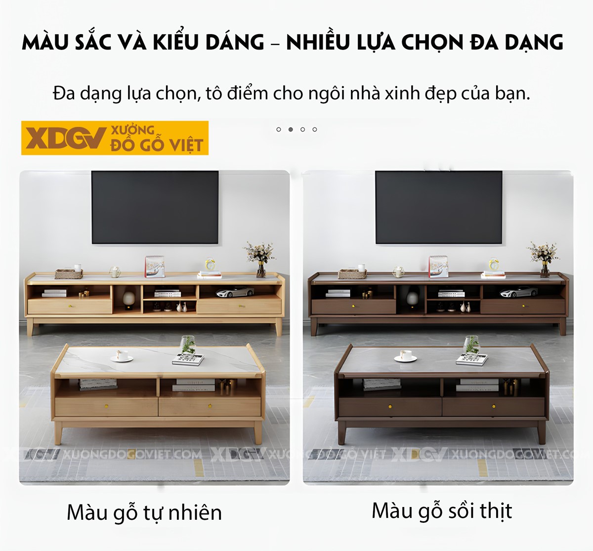 Kệ Tivi Phòng Khách Gỗ Sồi Mặt Đá Hiện Đại Nhiều Hộc Ngăn