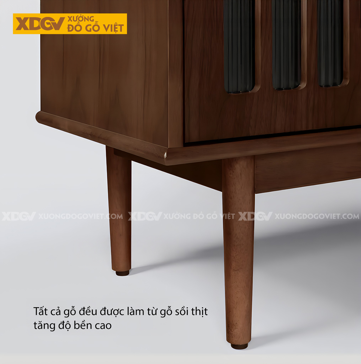 Kệ Tivi Phòng Khách Gỗ Sồi Mỹ Chân Cao Cánh Kính Khung Vòm