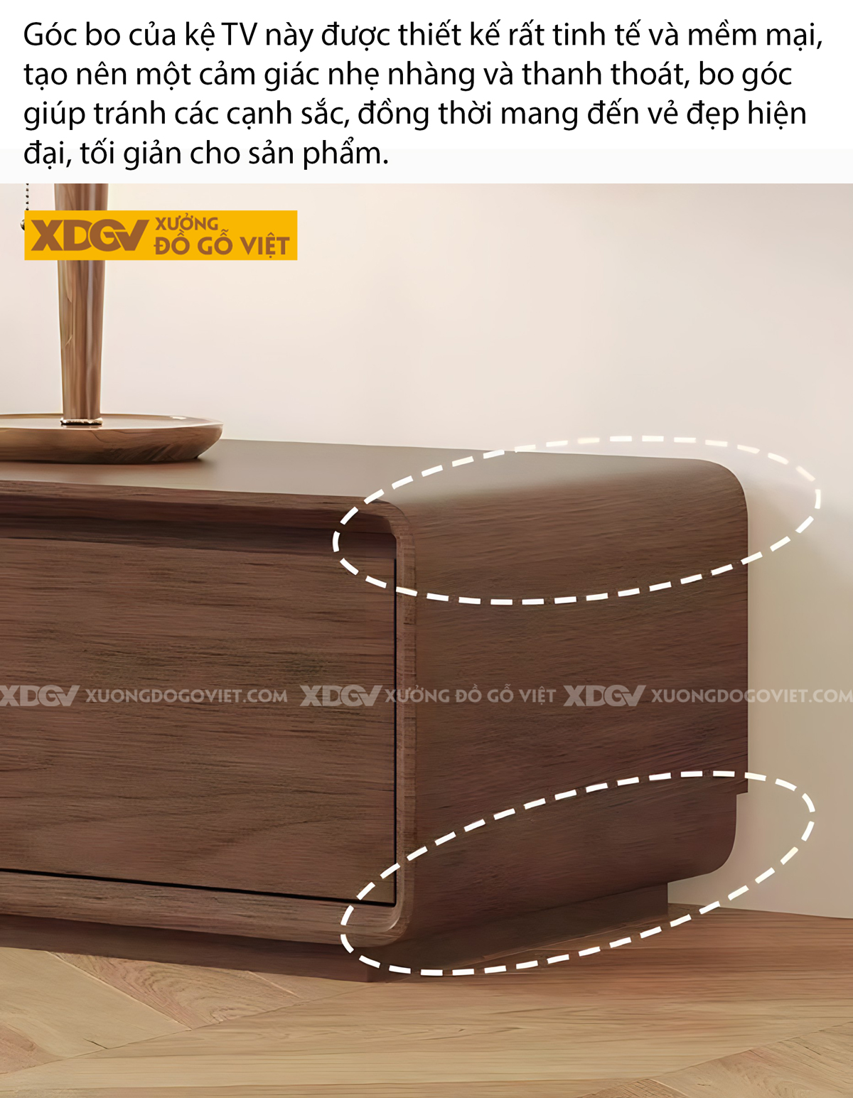 Kệ Tivi Phòng Khách Gỗ Sồi Mỹ Góc Bo Tròn Ghép Liền Mạch