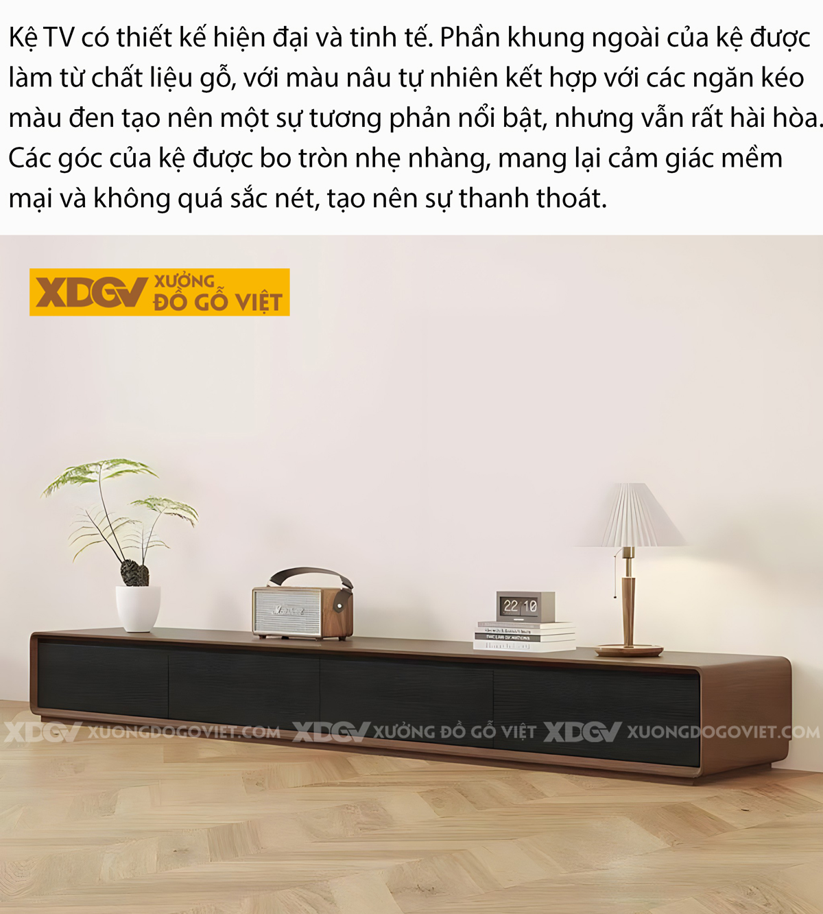 Kệ Tivi Phòng Khách Gỗ Sồi Mỹ Góc Bo Tròn Ghép Liền Mạch