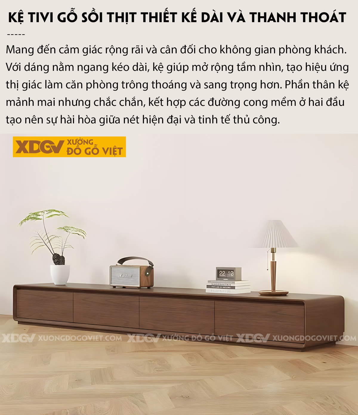 Kệ Tivi Phòng Khách Gỗ Sồi Mỹ Góc Bo Tròn Ghép Liền Mạch