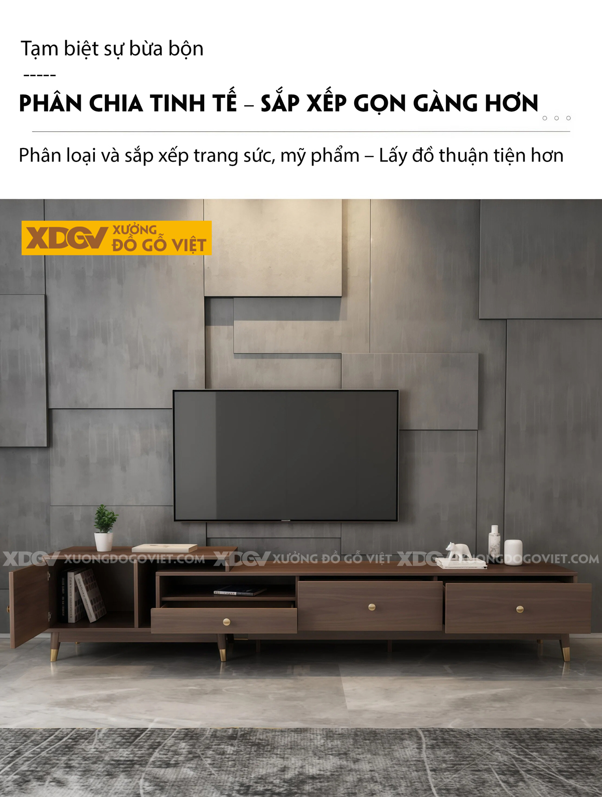 Kệ Tivi Phòng Khách MDF Thiết Kế Dạng Trượt Mở Rộng Lưu Trữ