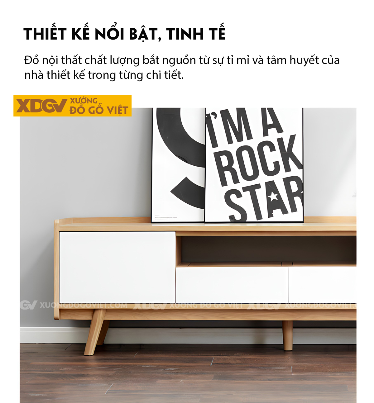 Kệ Tivi Sồi Mỹ Phòng Khách Cánh Sơn Trắng Gờ Nổi Trên