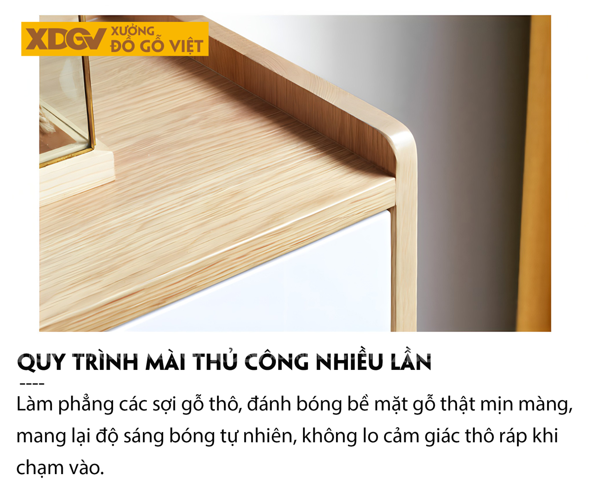Kệ Tivi Sồi Mỹ Phòng Khách Cánh Sơn Trắng Gờ Nổi Trên