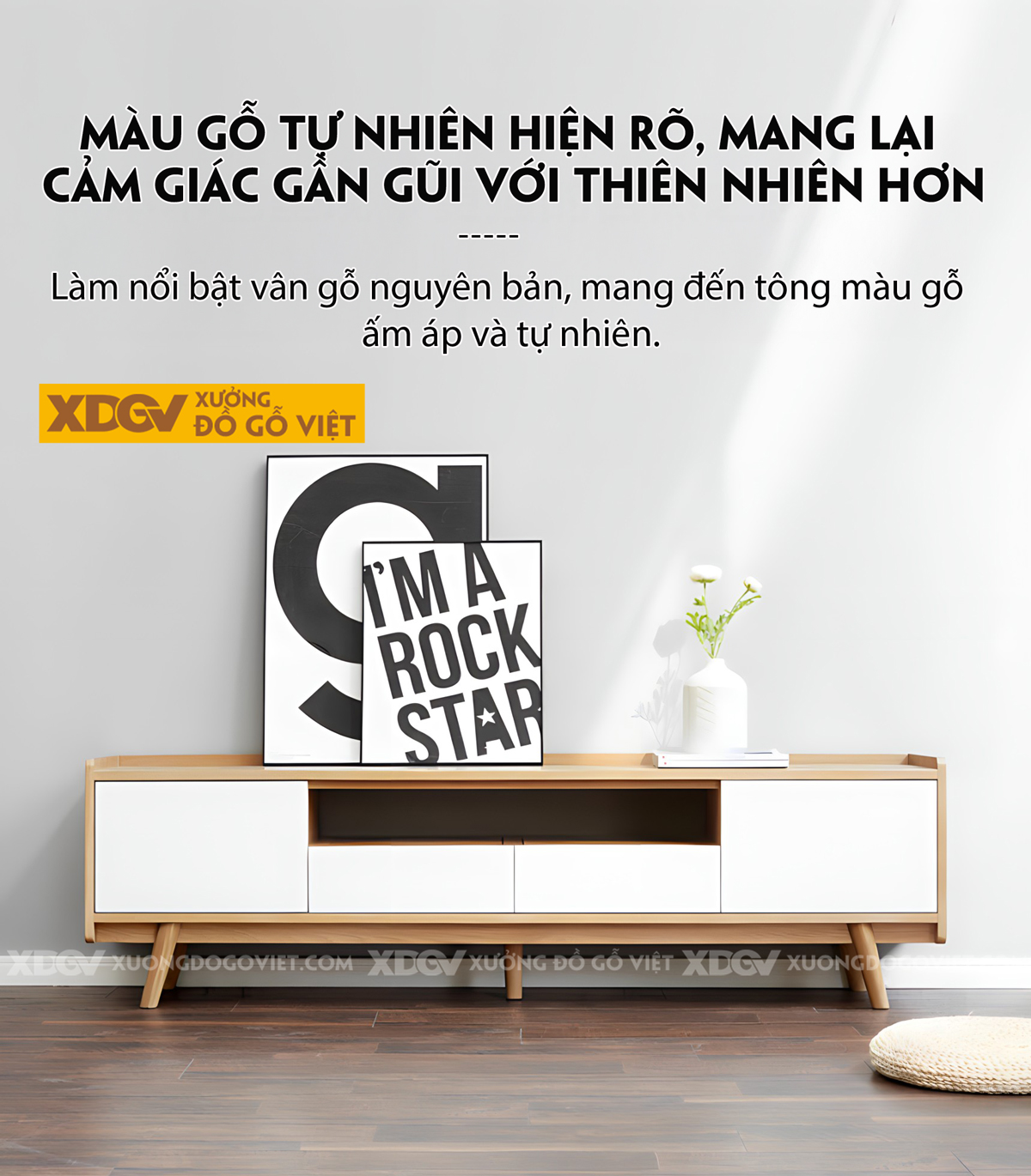 Kệ Tivi Sồi Mỹ Phòng Khách Cánh Sơn Trắng Gờ Nổi Trên