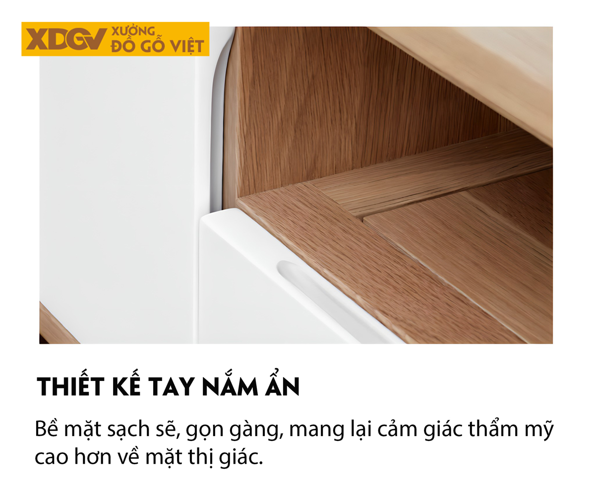 Kệ Tivi Sồi Mỹ Phòng Khách Cánh Sơn Trắng Gờ Nổi Trên