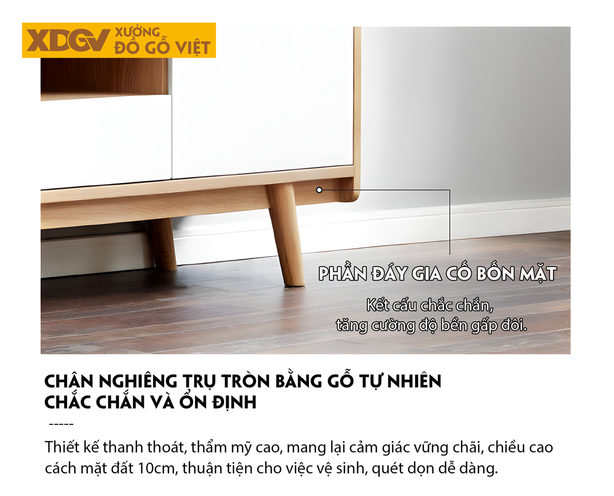 Kệ Tivi Sồi Mỹ Phòng Khách Cánh Sơn Trắng Gờ Nổi Trên