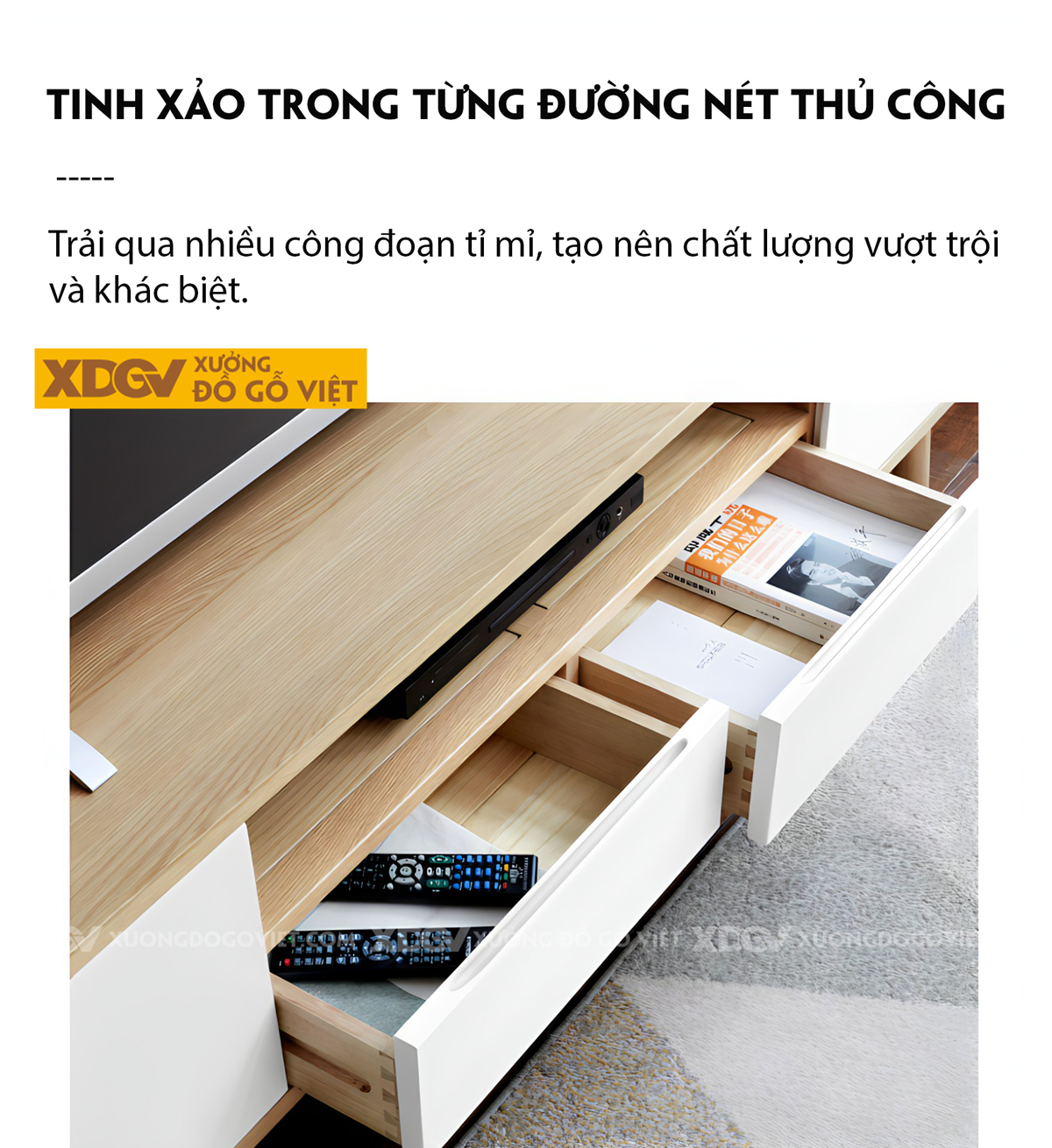 Kệ Tivi Sồi Mỹ Phòng Khách Cánh Sơn Trắng Gờ Nổi Trên