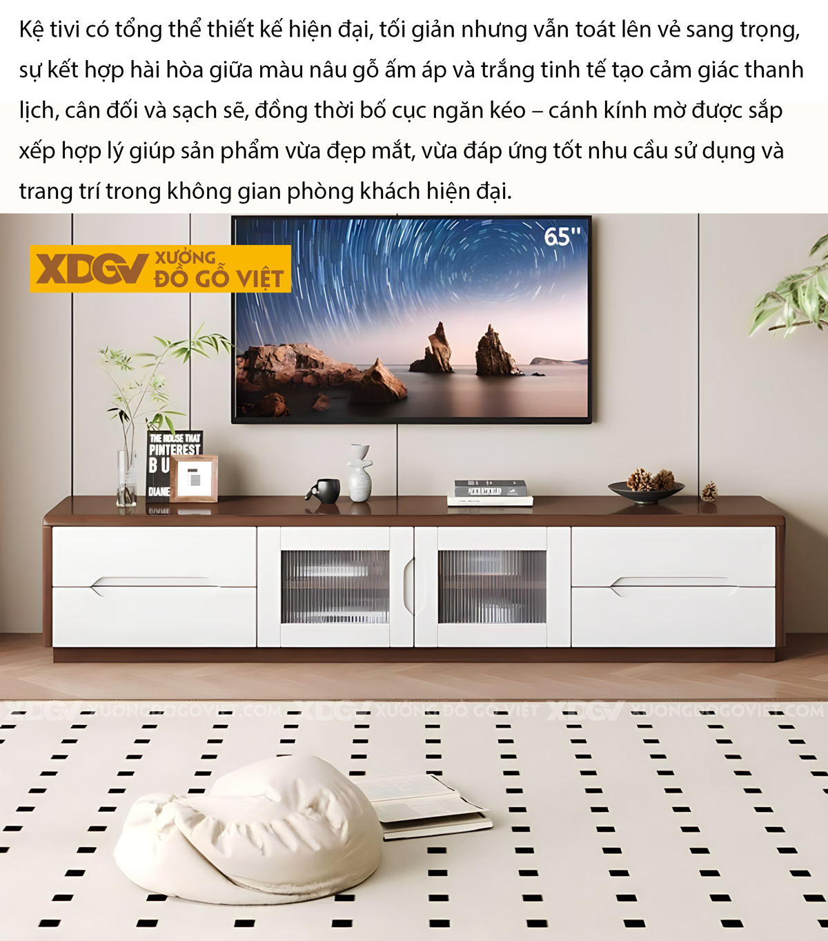 Kệ Tivi Sồi Mỹ Phòng Khách Hiện Đại Tay Âm Khoét Cạnh