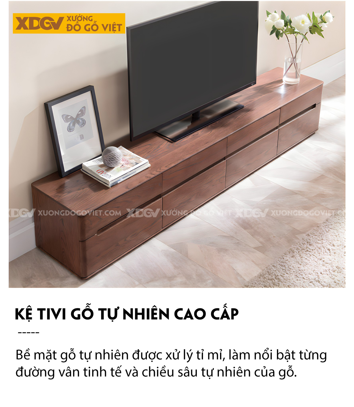 Kệ Tivi Sồi Mỹ Phòng Khách Nhiều Ngăn Kéo Linh Hoạt Tay Âm