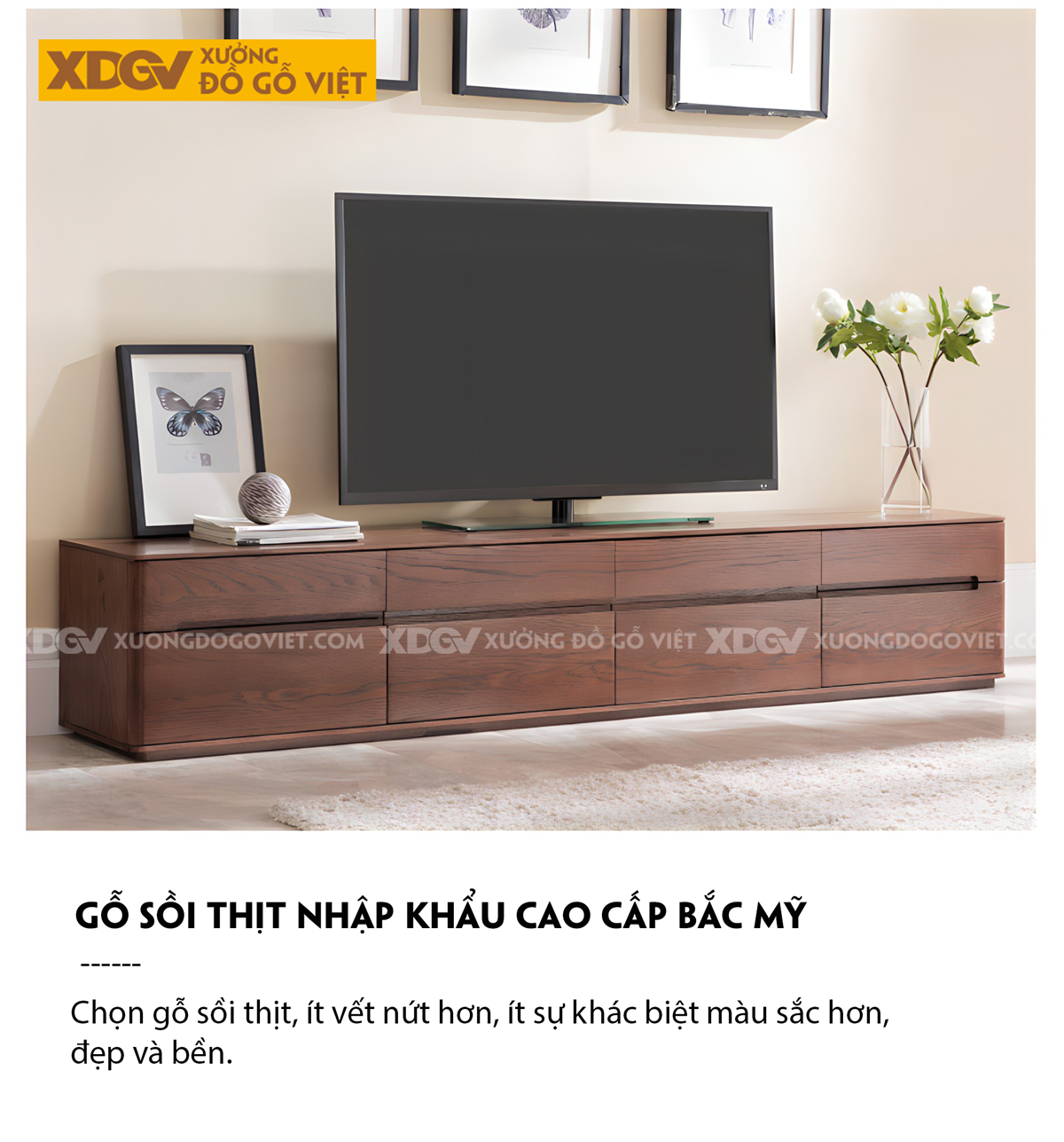 Kệ Tivi Sồi Mỹ Phòng Khách Nhiều Ngăn Kéo Linh Hoạt Tay Âm