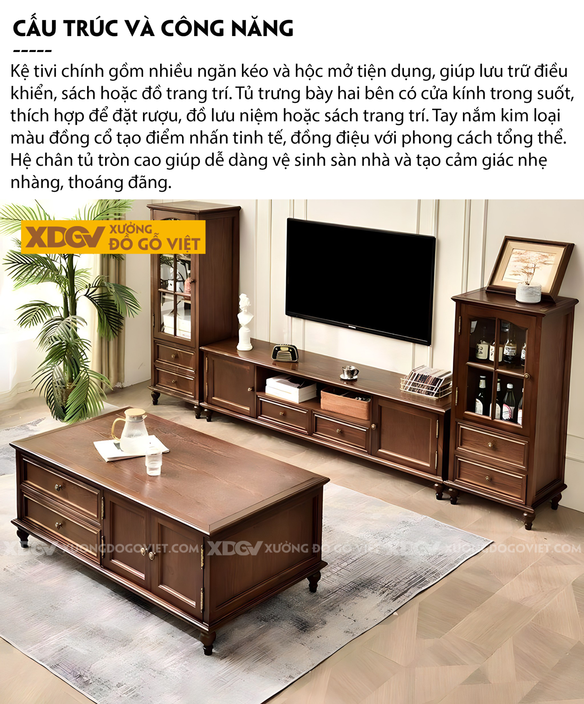 Kệ Tivi Sồi Mỹ Tân Cổ Điển Chân Trụ Tiện Nhiều Phiên Bản