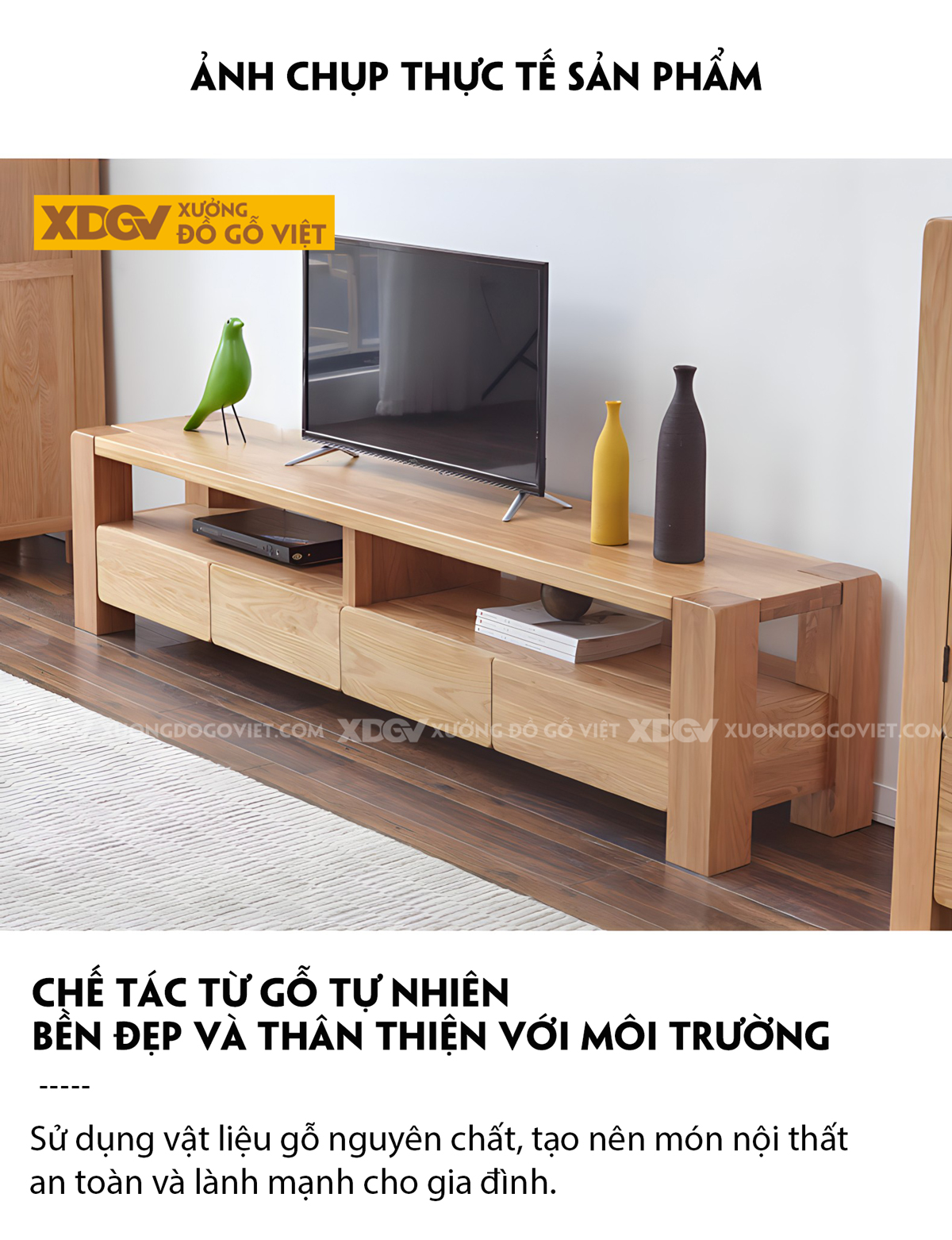 Kệ Tivi Sồi Mỹ Vân Tự Nhiên Kết Cấu Chân Trụ Dày Vững Chãi