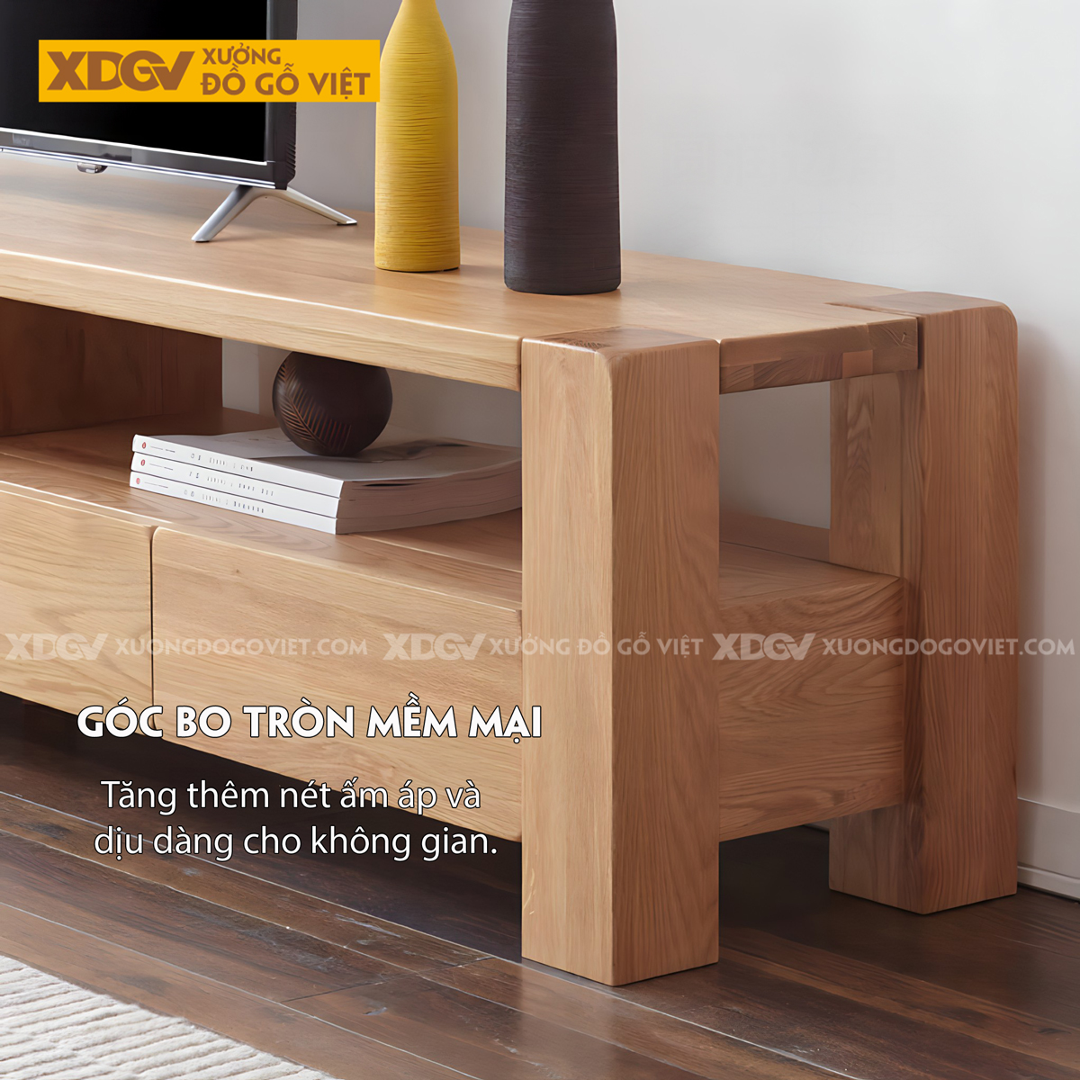 Kệ Tivi Sồi Mỹ Vân Tự Nhiên Kết Cấu Chân Trụ Dày Vững Chãi