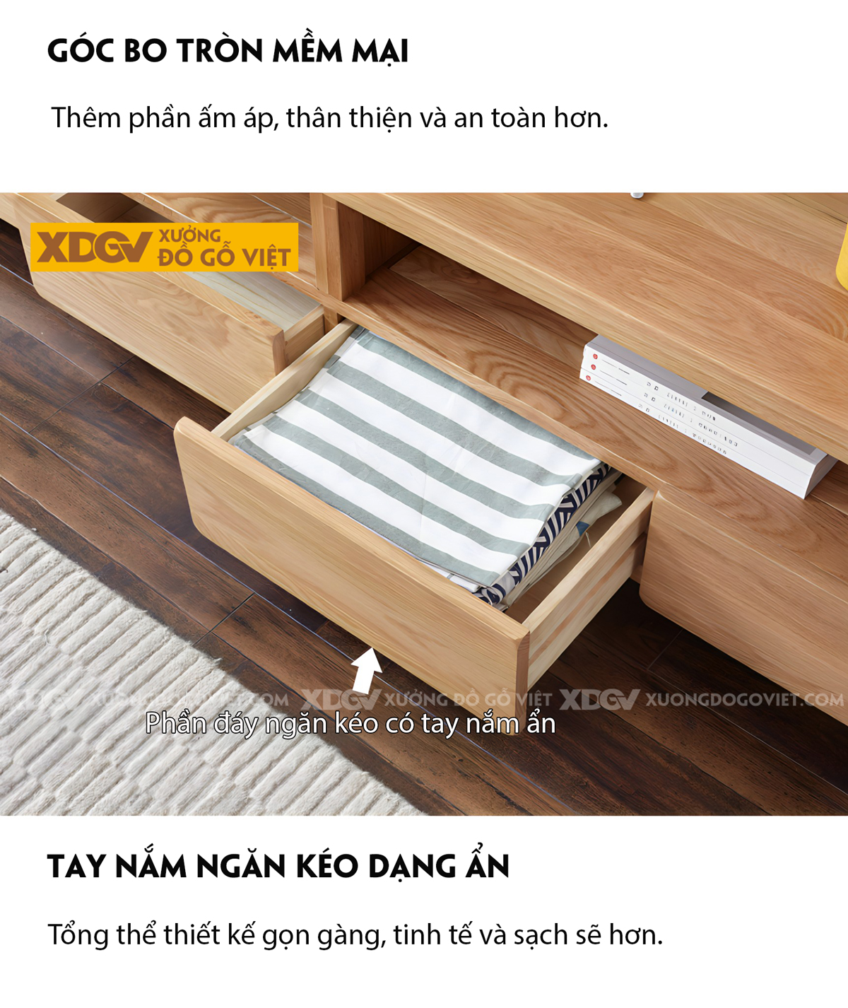 Kệ Tivi Sồi Mỹ Vân Tự Nhiên Kết Cấu Chân Trụ Dày Vững Chãi