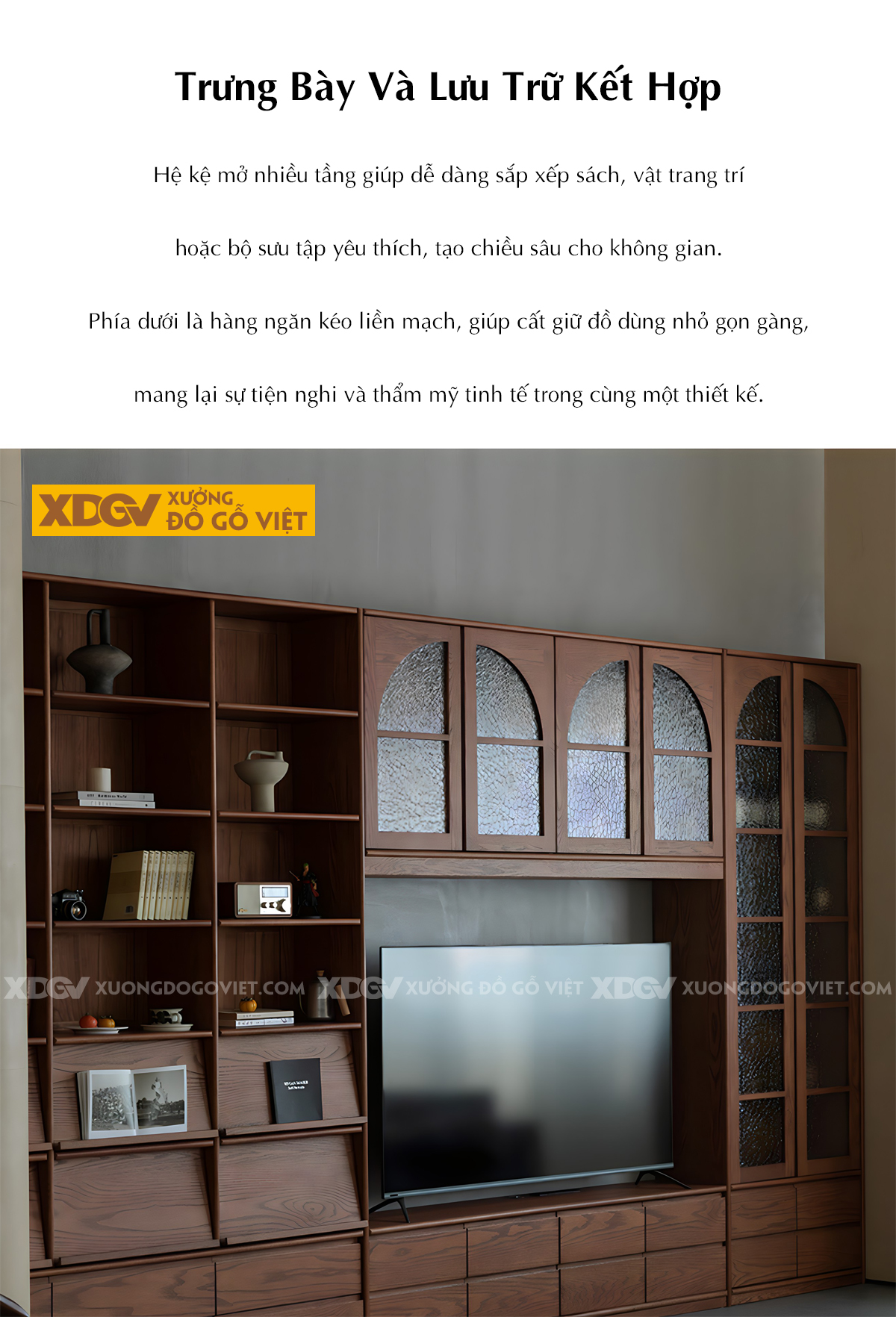 Kệ Tivi Sồi Nhiều Hộc Ngăn Kéo Kết Hợp Tủ Cánh Kính Gân Mờ