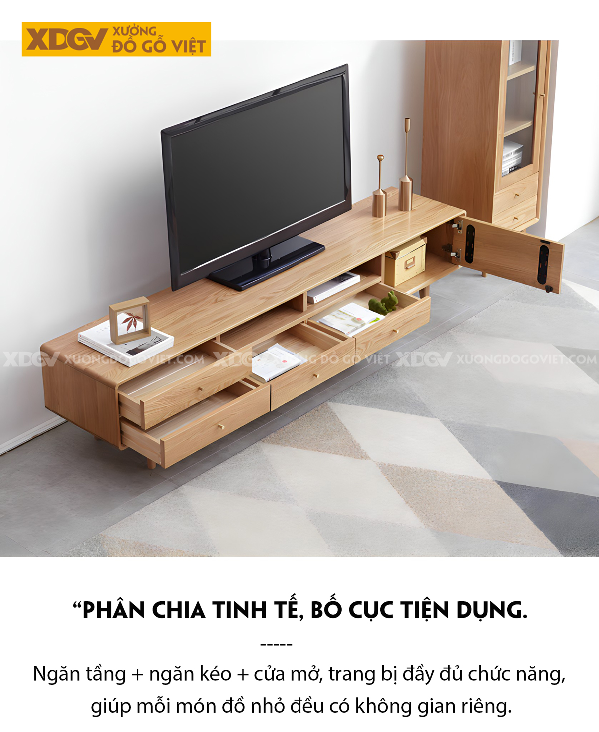 Kệ Tivi Sồi Phòng Khách Hiện Đại Nhiều Ngăn Kéo Tiện Ích