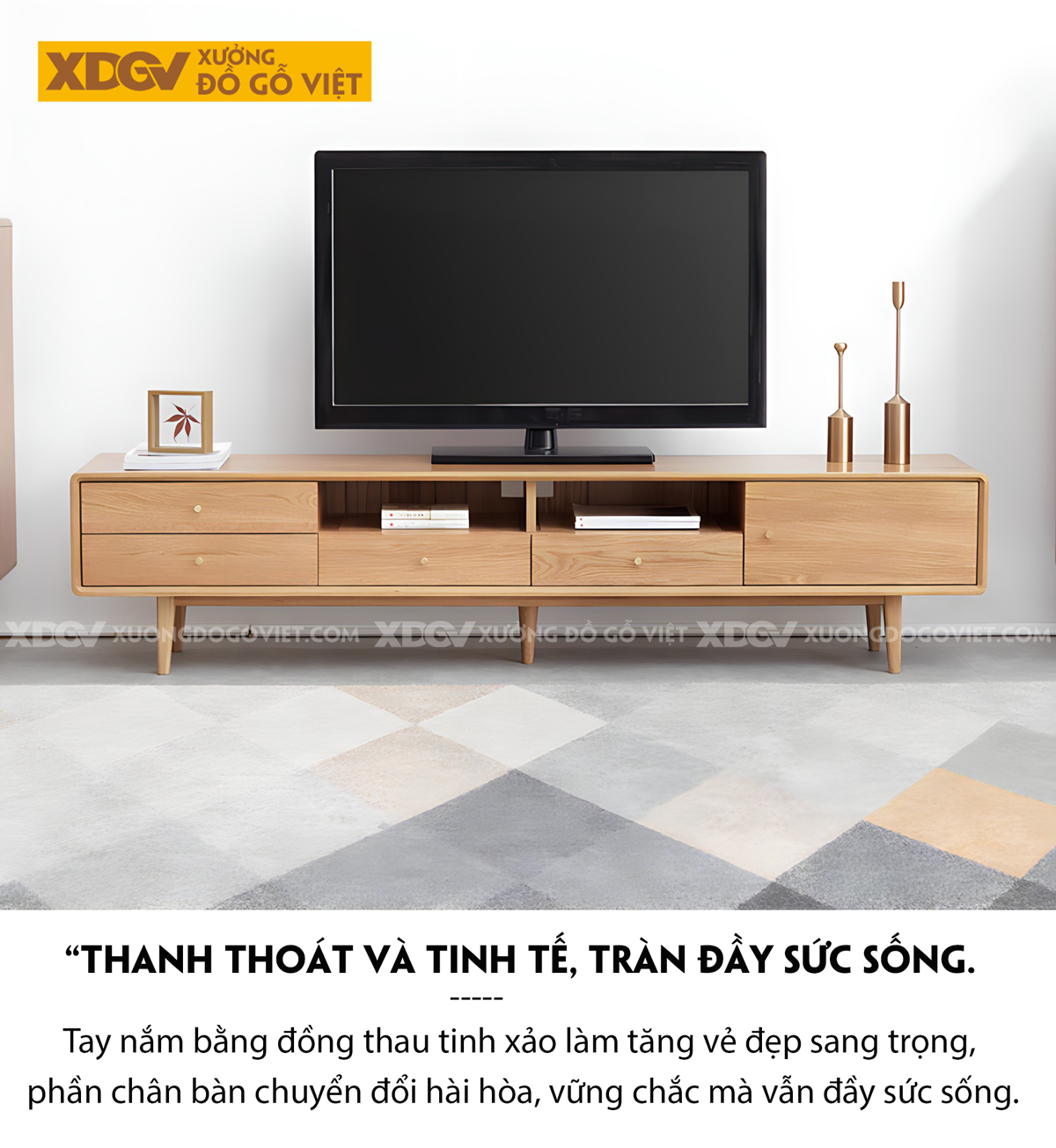 Kệ Tivi Sồi Phòng Khách Hiện Đại Nhiều Ngăn Kéo Tiện Ích