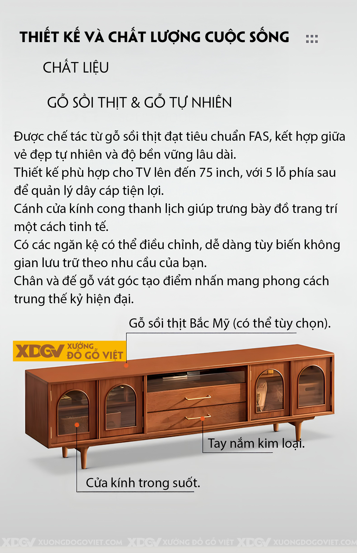 Kệ Tivi Sồi Phòng Khách Tân Cổ Điển Khung Gỗ Vòm Cánh Kính