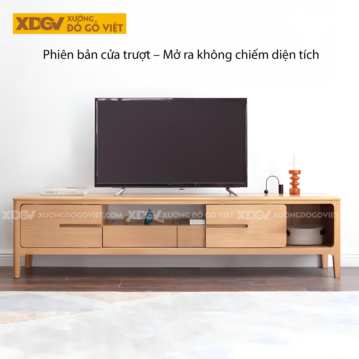 Kệ Tivi Sồi Thịt Hiện Đại Chân Cao 2 Phiên Bản Trượt Và Mở