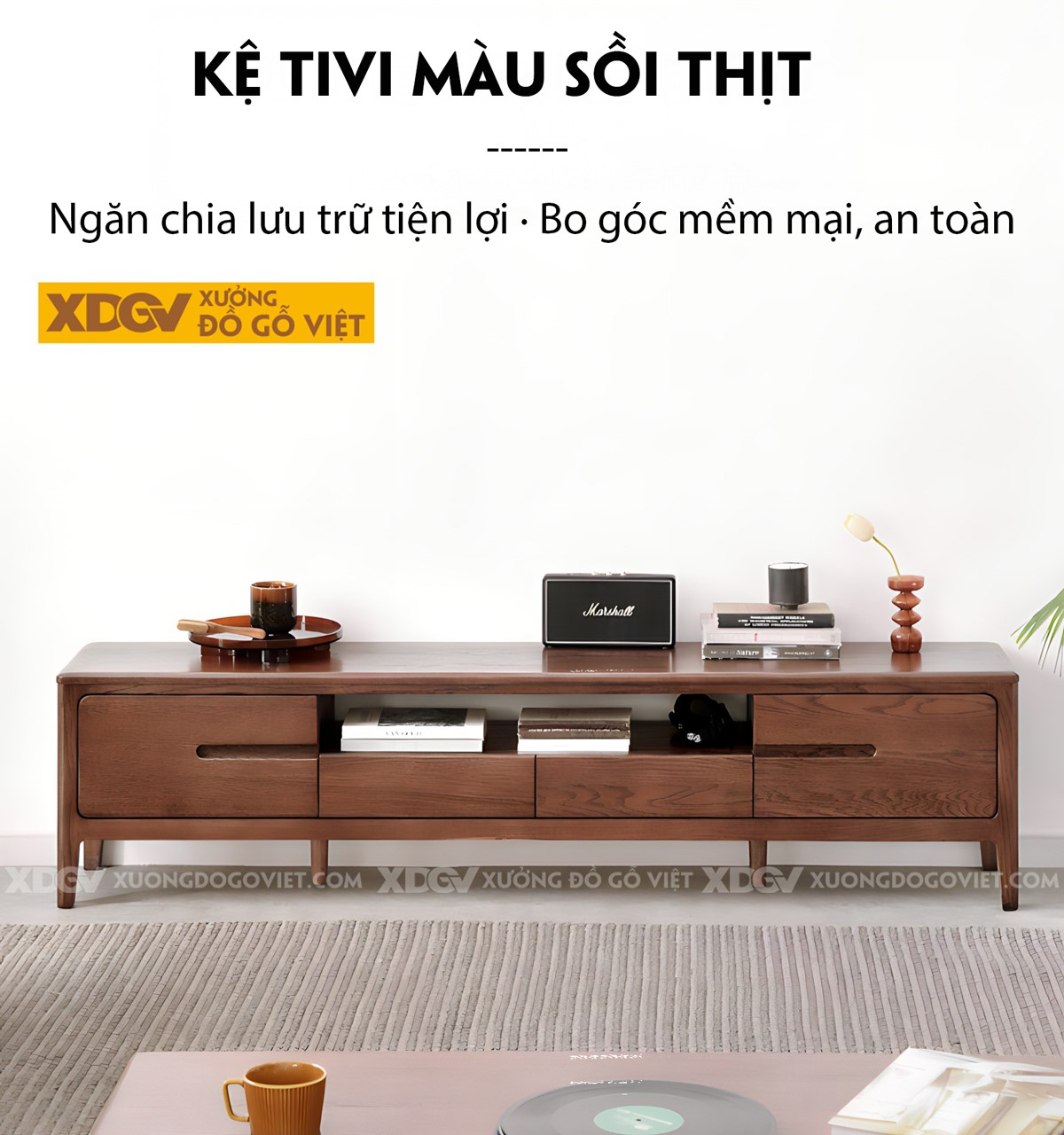 Kệ Tivi Sồi Thịt Hiện Đại Chân Cao 2 Phiên Bản Trượt Và Mở