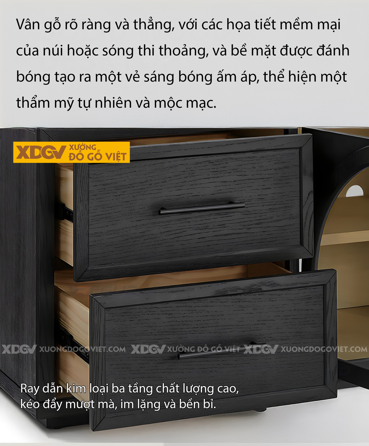 Kệ Tivi Trang Trí Gỗ Sồi Đặt Sàn 2 Tầng Sơn Đen Giữ Vân Đẹp