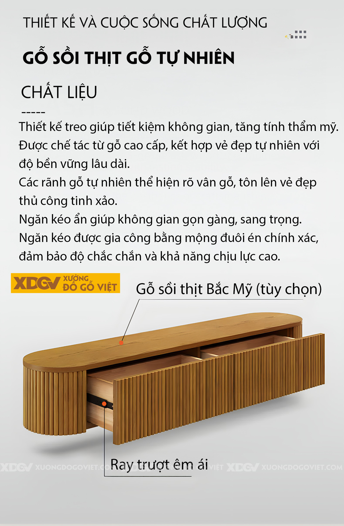 Kệ Tivi Treo Tường Hiện Đại Thanh Gỗ Nan Sóng Dọc Tinh Tế