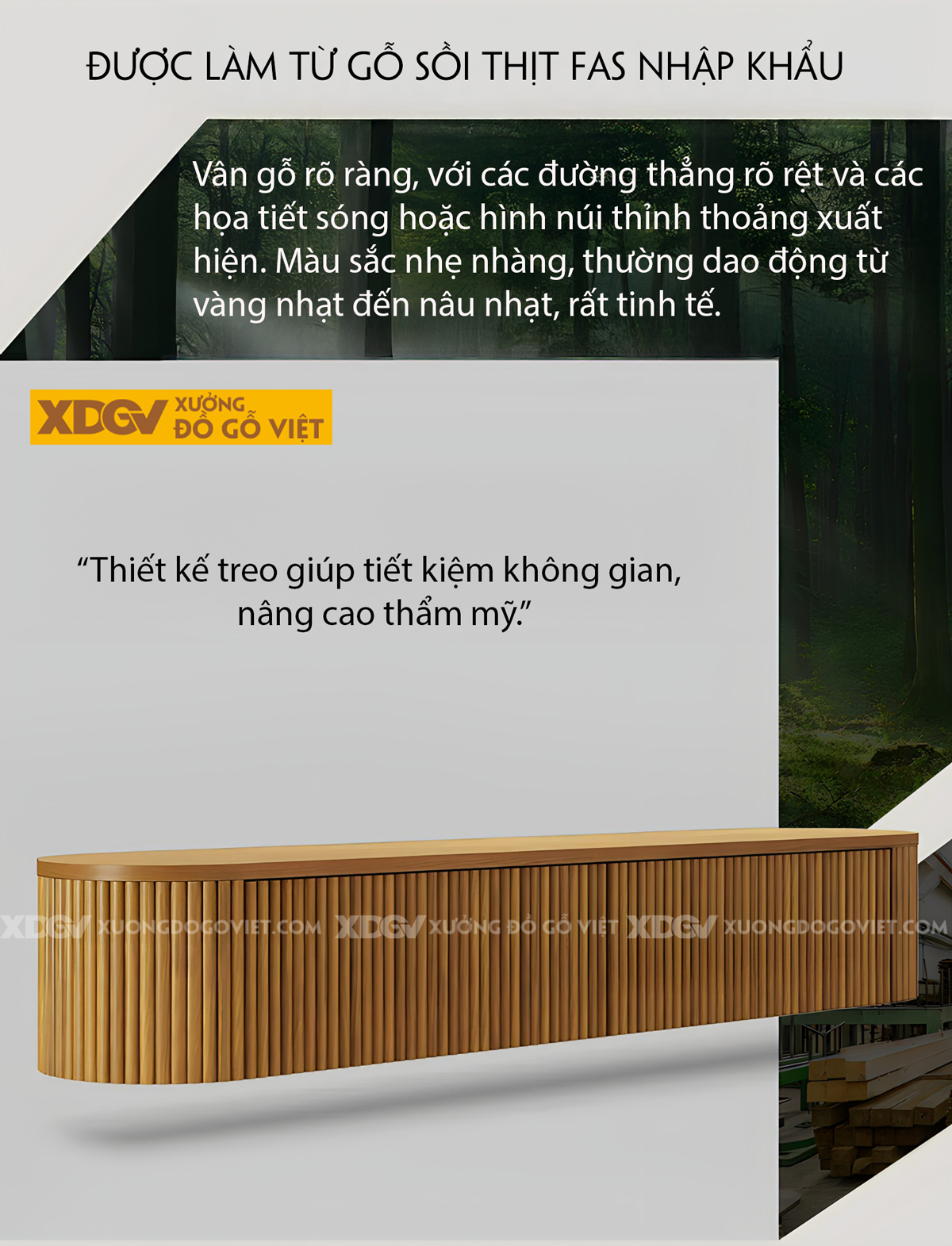 Kệ Tivi Treo Tường Hiện Đại Thanh Gỗ Nan Sóng Dọc Tinh Tế