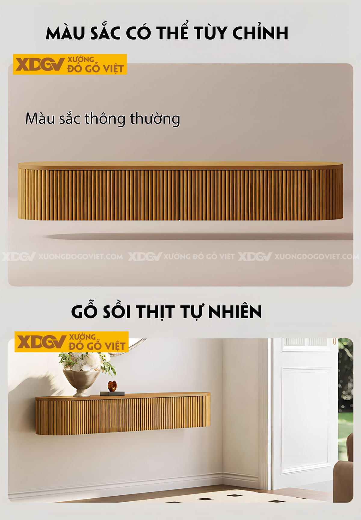 Kệ Tivi Treo Tường Hiện Đại Thanh Gỗ Nan Sóng Dọc Tinh Tế