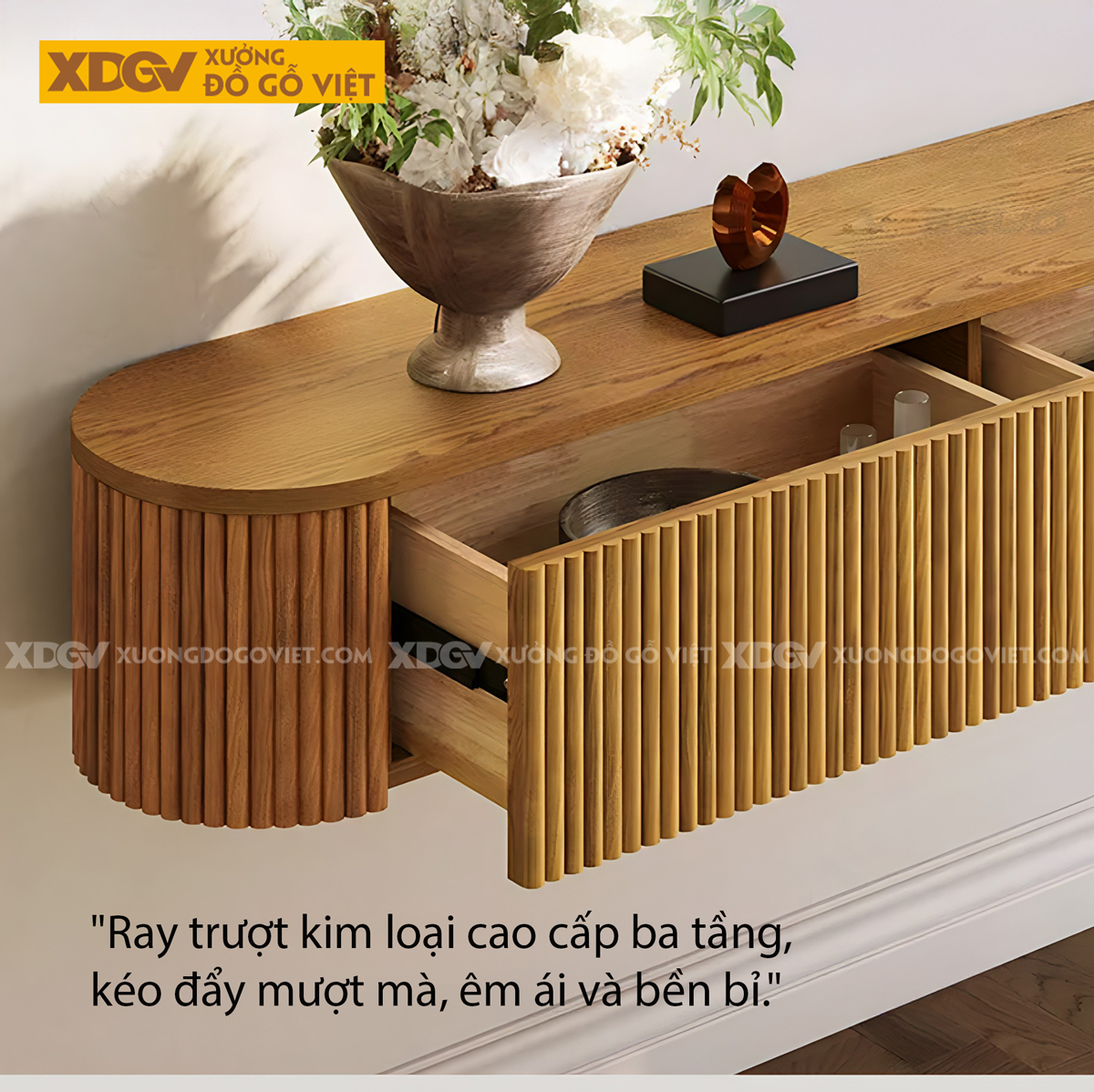 Kệ Tivi Treo Tường Hiện Đại Thanh Gỗ Nan Sóng Dọc Tinh Tế