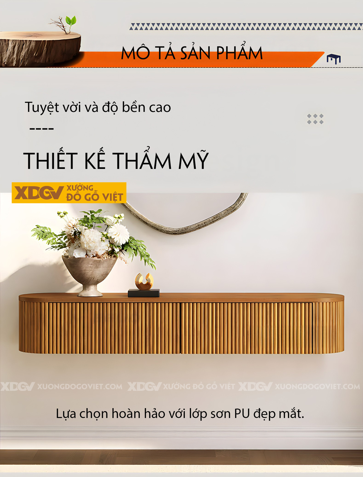Kệ Tivi Treo Tường Hiện Đại Thanh Gỗ Nan Sóng Dọc Tinh Tế