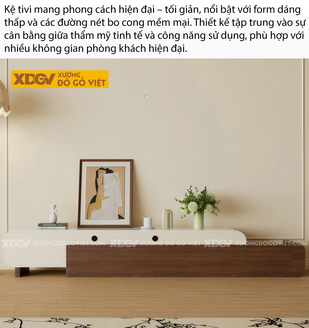 Kệ Tivi Trưng Bày Gỗ Cao Su Thiết Kế Cánh Cong Oval Độc Đáo