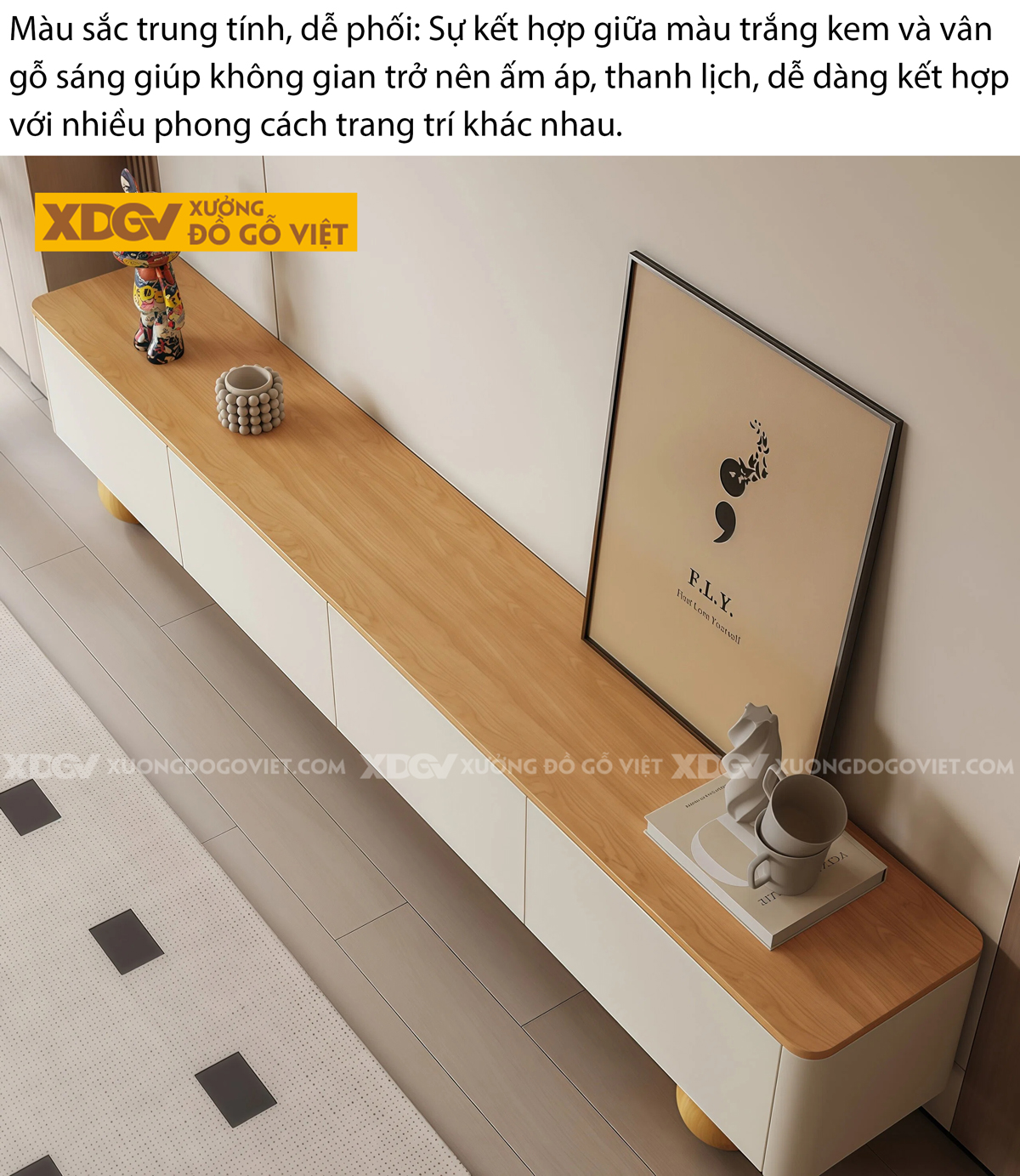 Kệ Tivi Trưng Bày Gỗ Cao Su Thiết Kế Chân Cao Bo Góc Mềm Mại