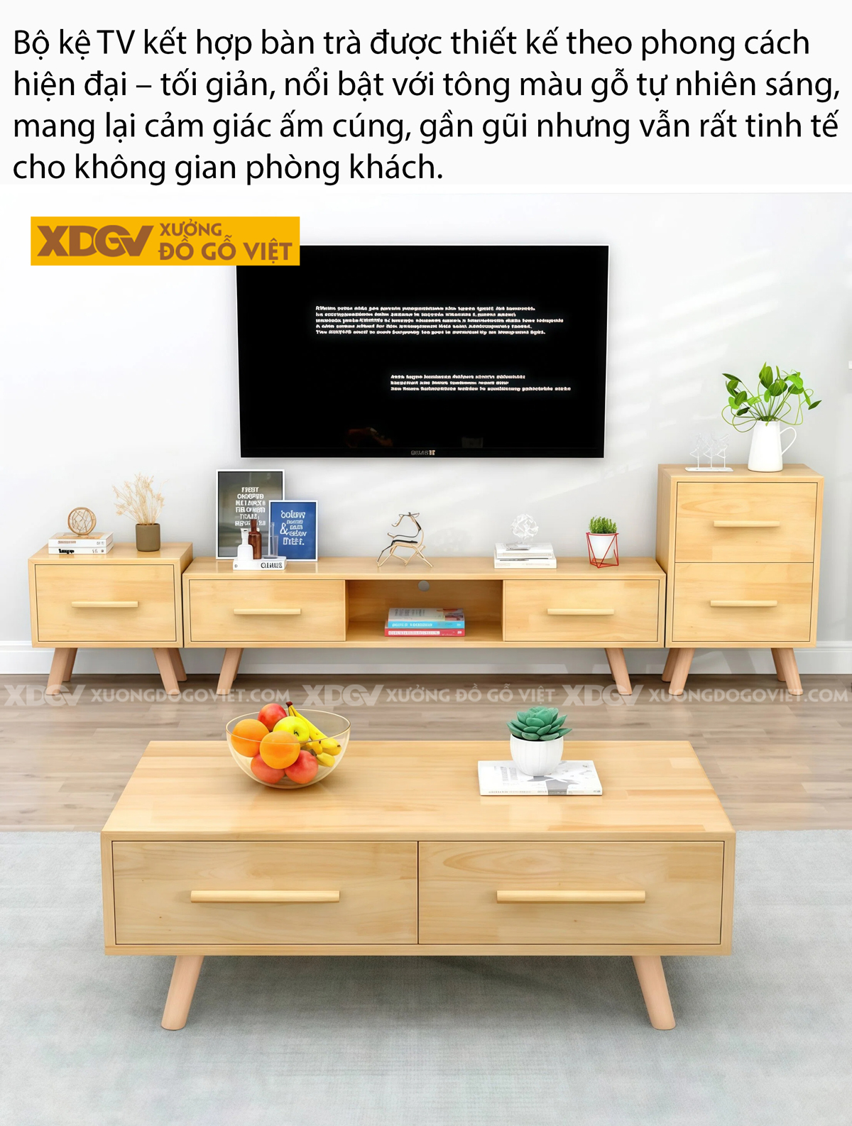 Kệ Tivi Trưng Bày Gỗ Cao Su Thiết Kế Phân Tầng Đẩy Trượt