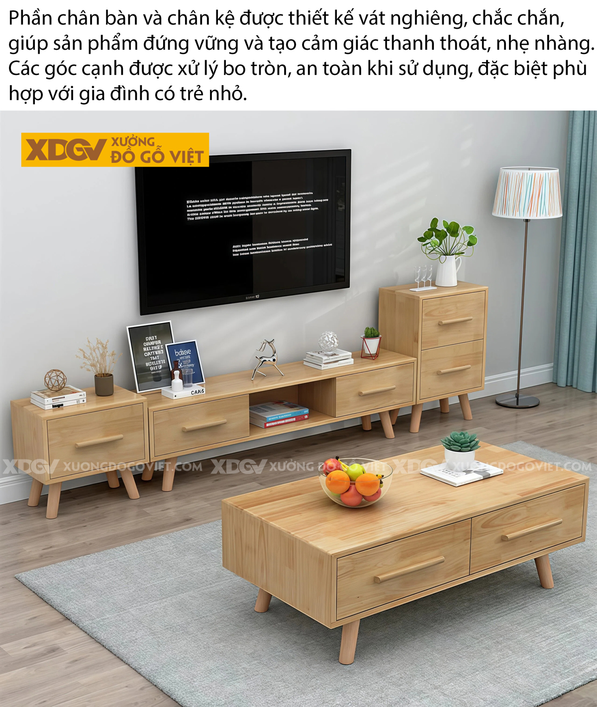 Kệ Tivi Trưng Bày Gỗ Cao Su Thiết Kế Phân Tầng Đẩy Trượt