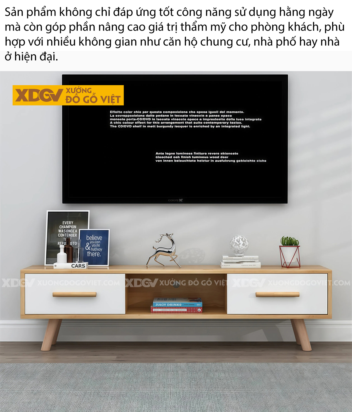 Kệ Tivi Trưng Bày Gỗ Cao Su Thiết Kế Phân Tầng Đẩy Trượt