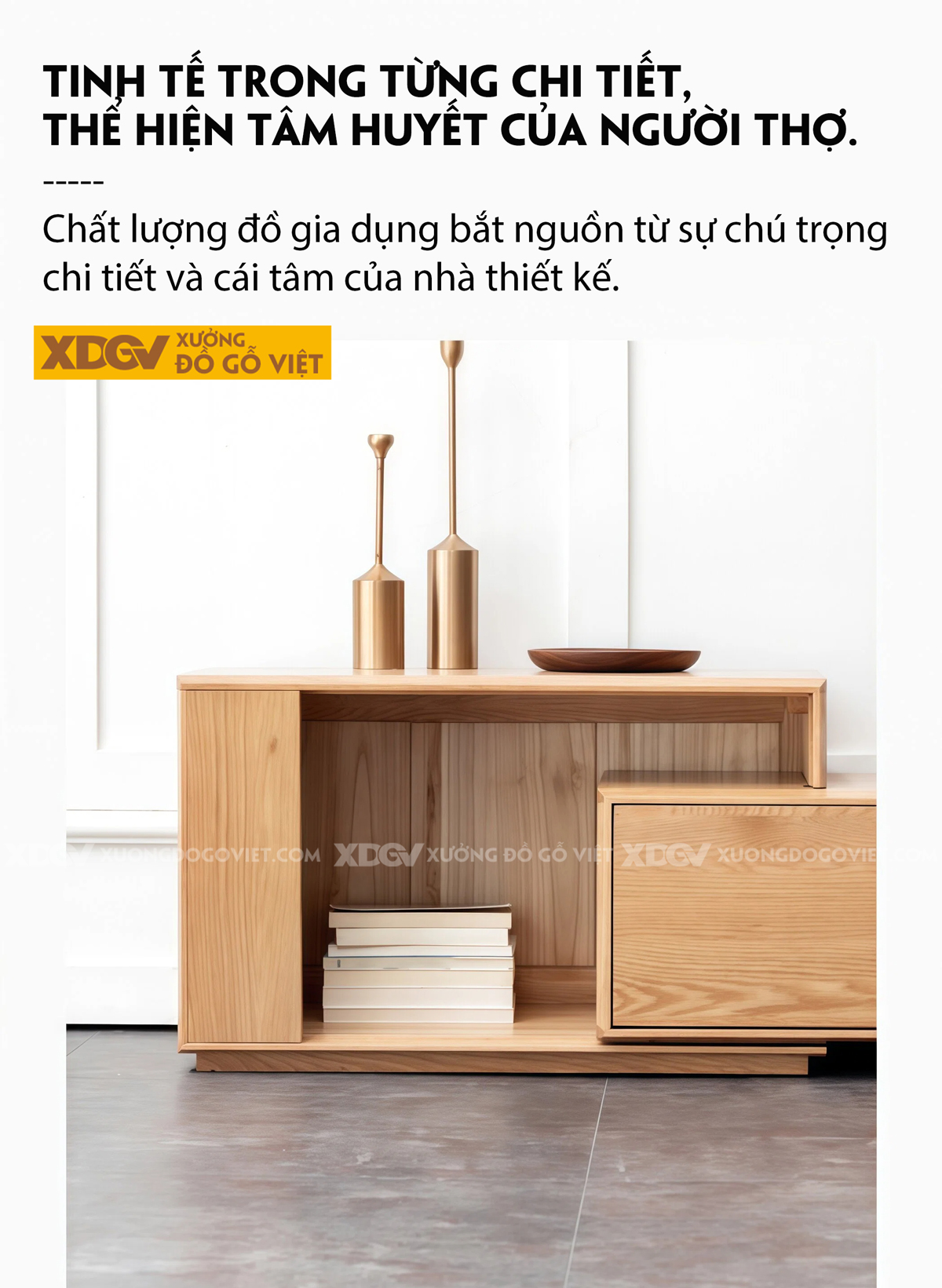 Kệ Tivi Trưng Bày Gỗ Cao Su Thiết Kế Phân Tầng Đẩy Trượt