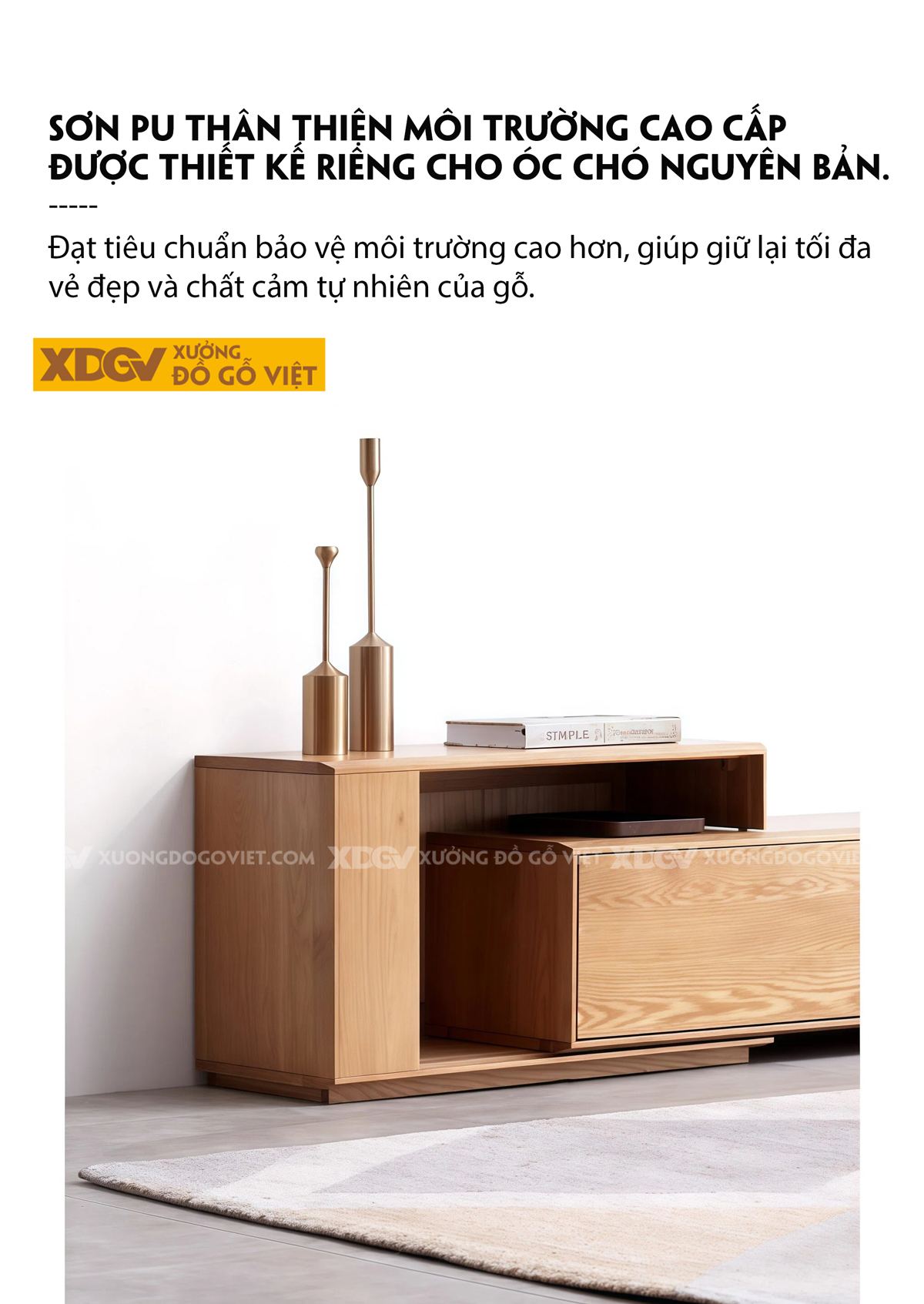 Kệ Tivi Trưng Bày Gỗ Cao Su Thiết Kế Phân Tầng Đẩy Trượt