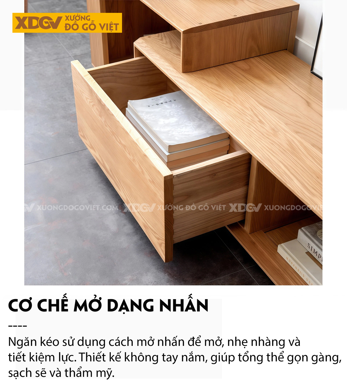 Kệ Tivi Trưng Bày Gỗ Cao Su Thiết Kế Phân Tầng Đẩy Trượt