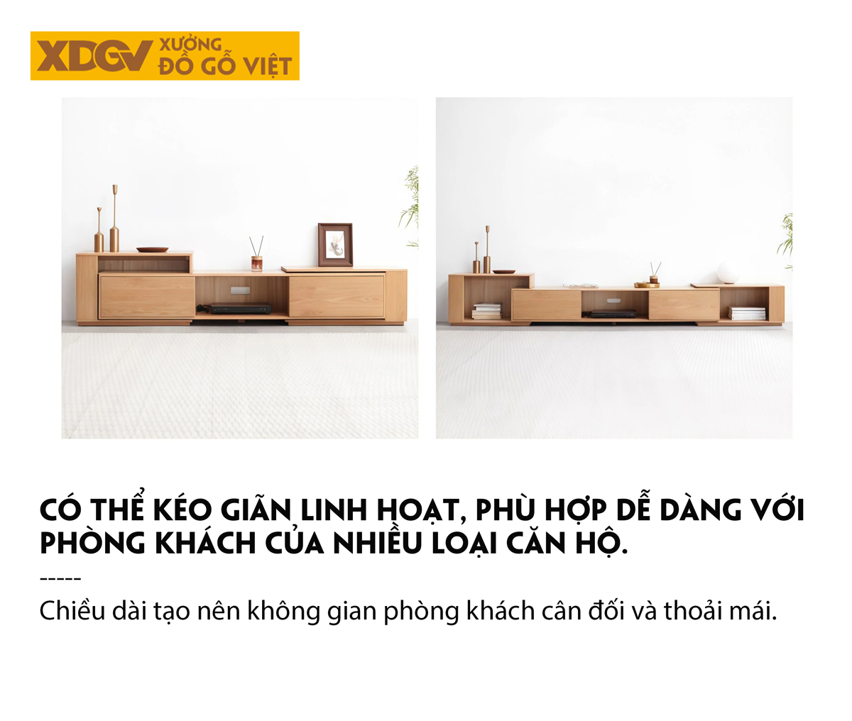 Kệ Tivi Trưng Bày Gỗ Cao Su Thiết Kế Phân Tầng Đẩy Trượt