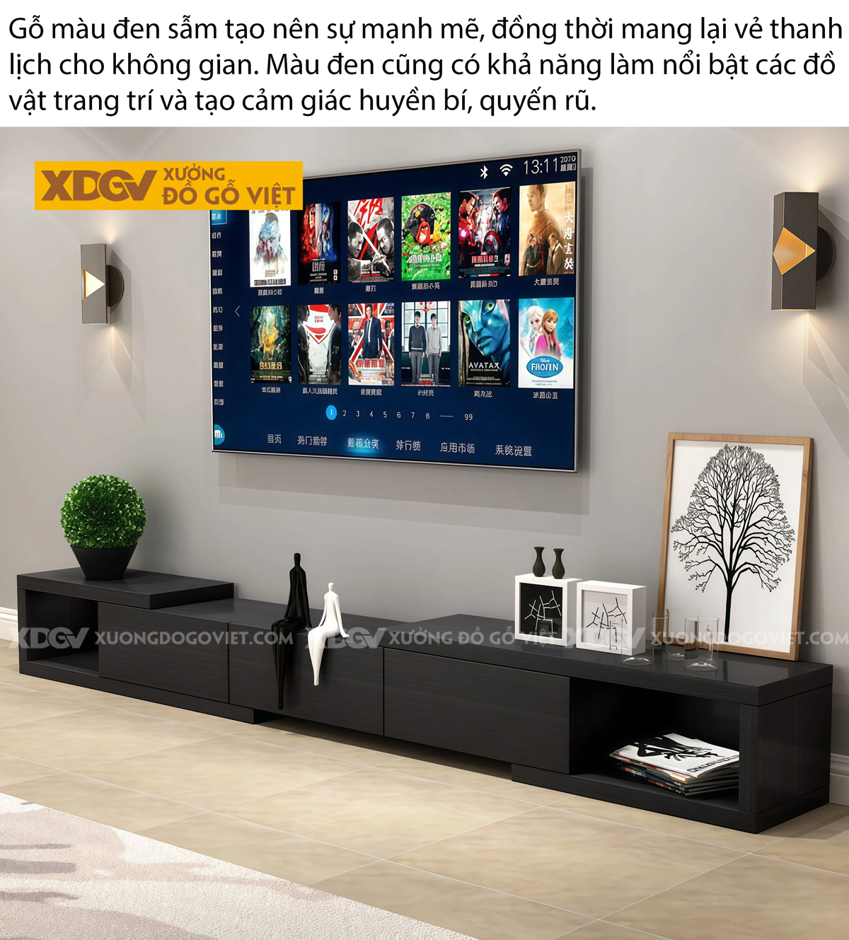 Kệ Tivi Trưng Bày Gỗ Công Nghiệp Hiện Đại Cơ Chế Đẩy Trượt