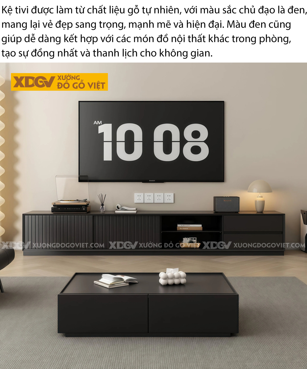 Kệ Tivi Trưng Bày Phòng Khách Gỗ Cao Su Cánh Kính Mờ Bo Góc